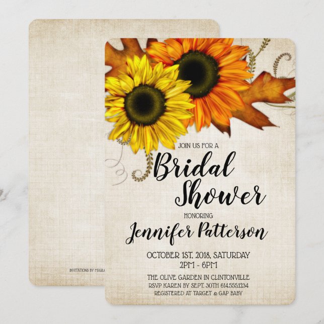 Fall Golden & Orange Bridal Shower Invitation (Front/Back)