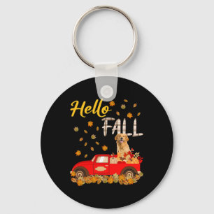 Fall Golden Retriever Leaf Autumn Red Truck Dog Lo Keychain