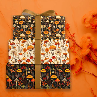 Fall Gothic Cottagecore Mushrooms and Florals Wrapping Paper Sheets
