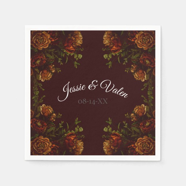 Fall Gothic Wedding Rustic Maroon Napkins (Front)