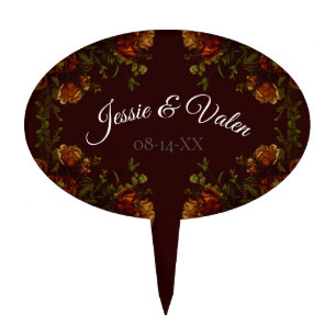 Fall Gothic Wedding Rustic Orange Maroon Cake Topper