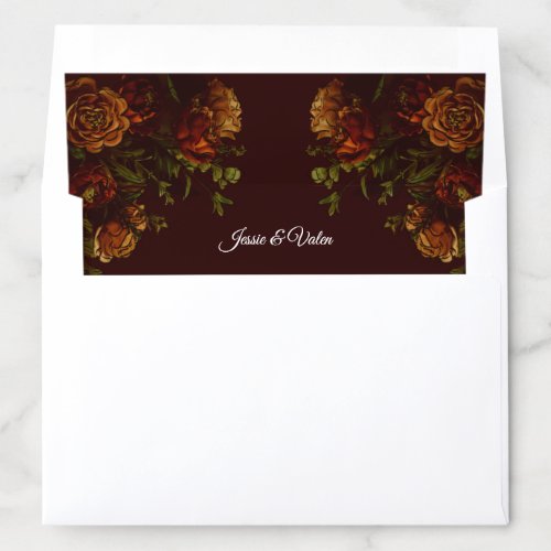 Fall Gothic Wedding Rustic Orange Maroon Envelope Liner