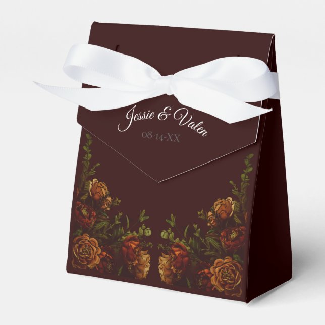 Fall Gothic Wedding Rustic Orange Maroon Favor Boxes (Front Side)
