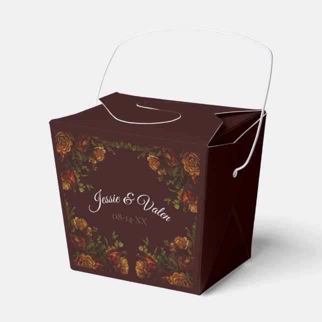 Fall Gothic Wedding Rustic Orange Maroon Favor Boxes (Front Side)