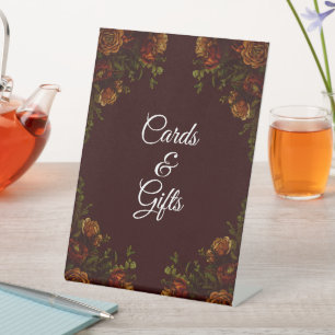 Fall Gothic Wedding Rustic Orange Maroon Pedestal Sign