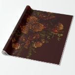 Fall Gothic Wedding Rustic Orange Maroon Wrapping Paper<br><div class="desc">These fall gothic wedding invitations and decor are elegant,  dark and lovely with their deep marron background and rich rustic orange fall botanical leaves and flowers.</div>