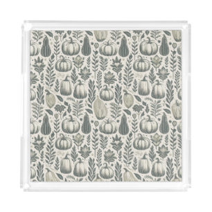 Fall Gourds Block Print in Green Acrylic Tray