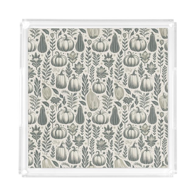 Fall Gourds Block Print in Green Acrylic Tray (Front)