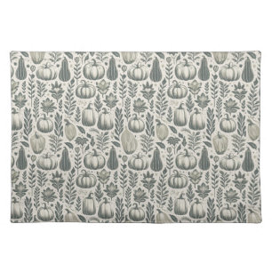 Fall Gourds Block Print in Green Cloth Placemat