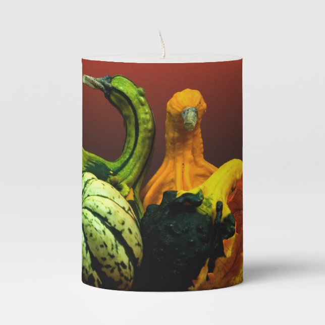 Fall Gourds Rustic Autumn Colors Pillar Candle (Front)
