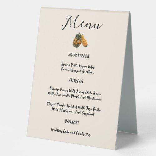 Fall Gourds Wedding Menu Table Tent Sign