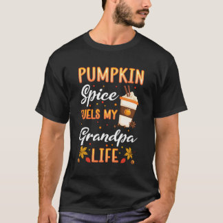 Fall Grandpa Pumpkin Spice Latte Autumn Leaves Gra T-Shirt