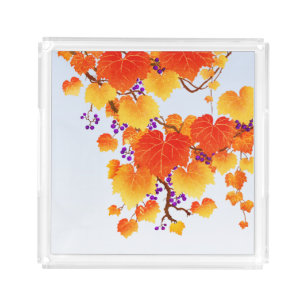 Fall Grape Vine Autumn Orange Gold Leaves Acrylic Tray