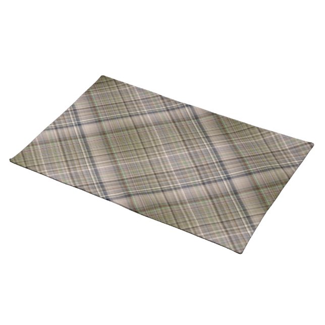 Fall Grass Brown and Olive Green Plaid Cloth Placemat (On Table)