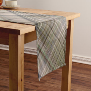 Fall Grass Brown and Olive Green Plaid Short Table Runner