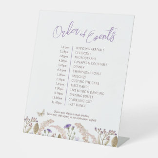 Fall grasses wildflower wedding order of events pedestal sign