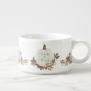 Fall Grateful and Blessed Blue White Pumpkin leaf Bowl