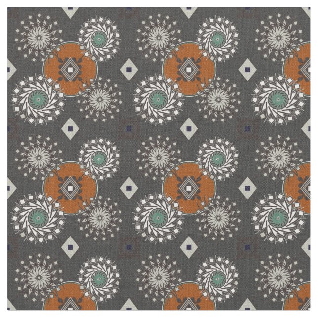 Fall Gray and Rust Brown Pattern Fabric (Close Up)