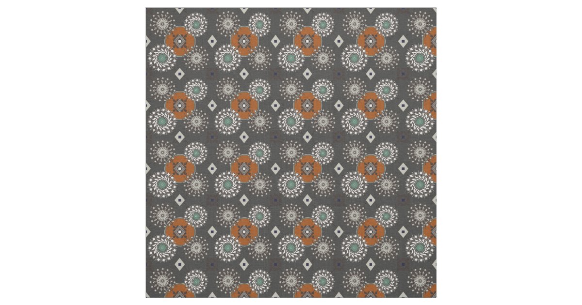 Fall Gray and Rust Brown Pattern Fabric | Zazzle