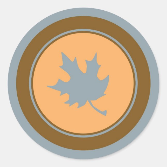 Fall gray brown orange leaf circle stickers (Front)