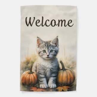 Fall Gray Kitten Garden Flag