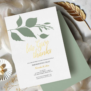 Fall Green and White Friends Giving Foil Invitation