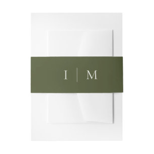 Fall Green Boho Minimalist Monogram Wedding Invitation Belly Band
