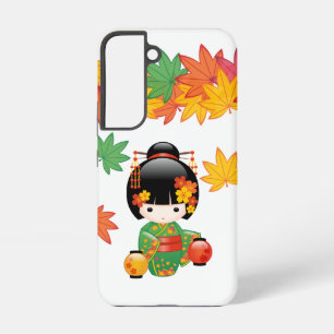 Fall Green Kimono Kokeshi Doll Maple Leaves Samsung Galaxy S22 Case
