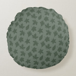 FALL GREEN LEAVES & GREEN & PINK PLAID PATTERNS ROUND PILLOW