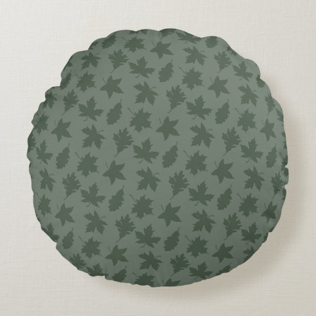 FALL GREEN LEAVES & GREEN & PINK PLAID PATTERNS ROUND PILLOW (Front)