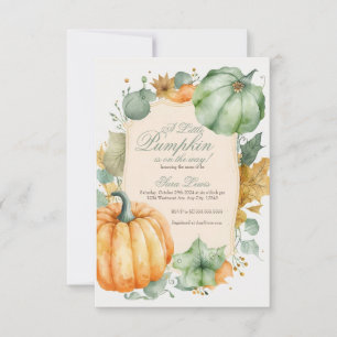 Fall Green pumpkin baby shower invitation