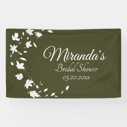 Fall Green  White Floral Bridal Shower Banner