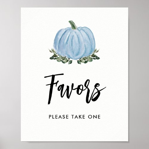 Fall Greenery Blue Pumpkin Favors Baby Shower Sign