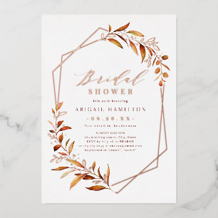 Fall Greenery Geometric Rustic Bridal Shower Foil Invitation