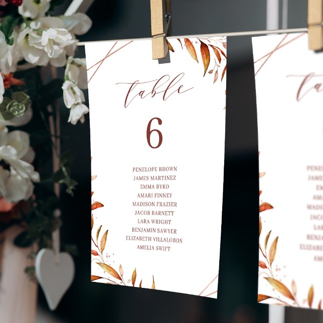 Fall Greenery Geometric table number seating chart (Fall Greenery Geometric table number seating chart)