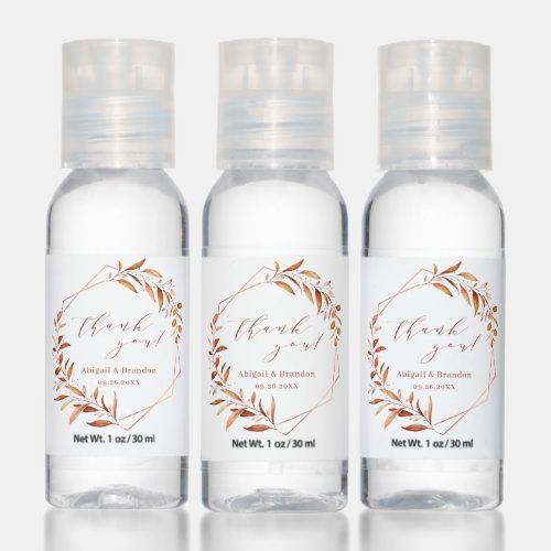 Fall Greenery Geometric Thank You Rustic Wedding Hand Sanitizer