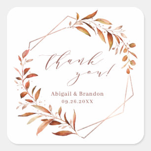 Fall Greenery Geometric Thank You Rustic Wedding Square Sticker