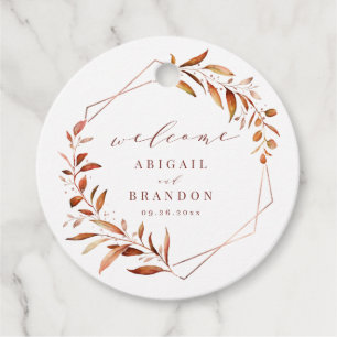 Fall Greenery Gold Geometric Rustic Wedding Favor Tags