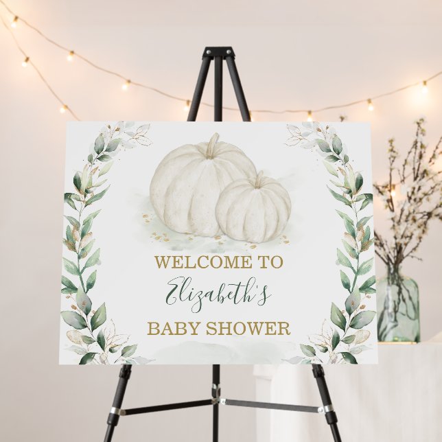 Fall Greenery Gold Pumpkin Baby Shower Welcome Foam Board (In Situ (Stand))