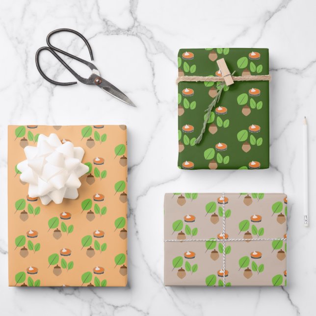 Fall Greenery  Leaf Autumn Pumpkin Pie  Wrapping Paper Sheets (Front)