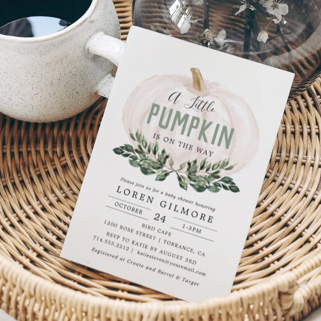 Fall Greenery Little Pumpkin Baby Shower Invitation