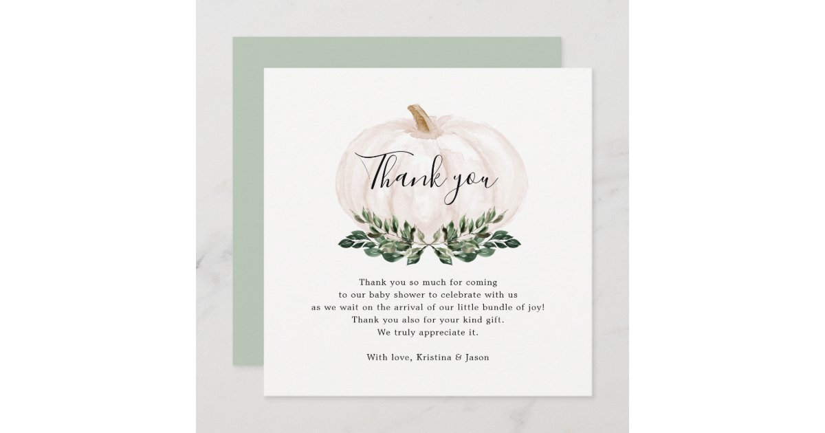 Fall Greenery Pumpkin Baby Shower Thank You Card Zazzle