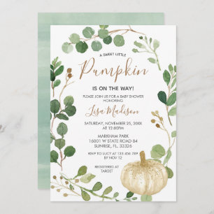 Fall Greenery Pumpkin is on the Way Baby Shower Invitation