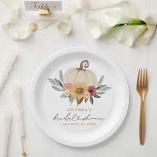 Fall Greenery Pumpkin Sunflower Bridal Shower Paper Plates