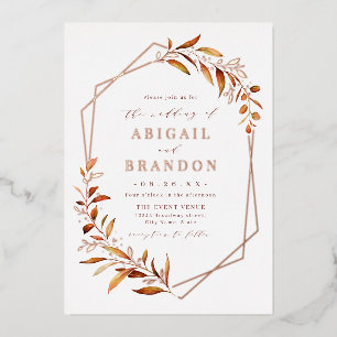 Fall Greenery Rose Gold Geometric Rustic Wedding Foil Invitation