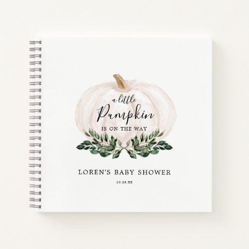 Fall Greenery White Pumpkin Baby Shower Guestbook Notebook