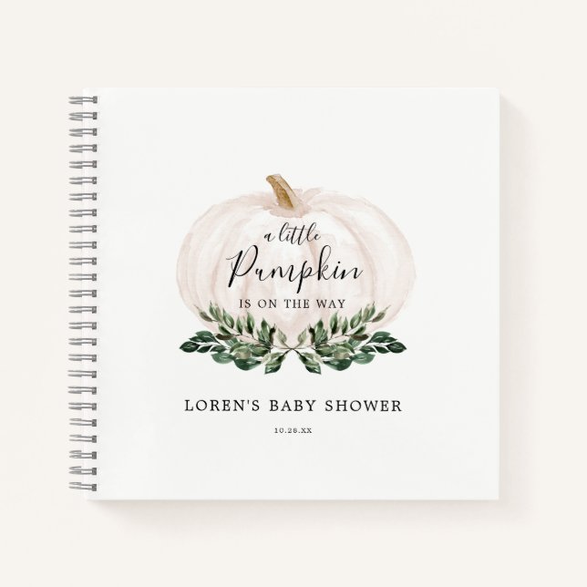 Fall Greenery White Pumpkin Baby Shower Guestbook Notebook (Front)