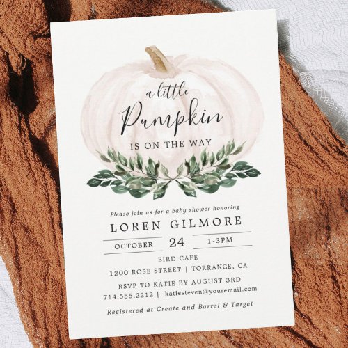 Fall Greenery White Pumpkin Baby Shower Invitation