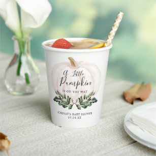 Fall Greenery White Pumpkin Baby Shower Paper Cups