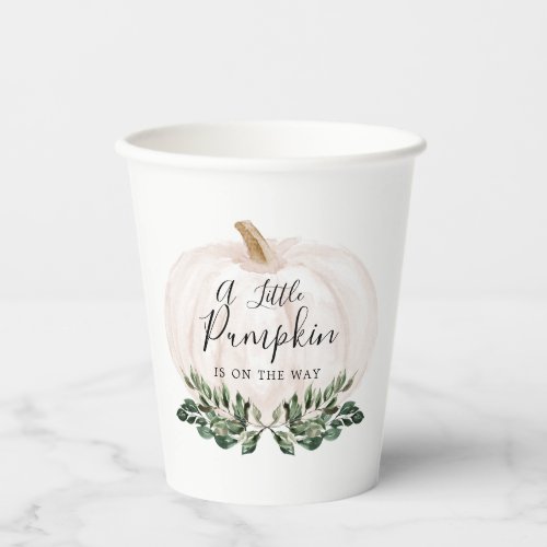 Fall Greenery White Pumpkin Baby Shower Paper Cups